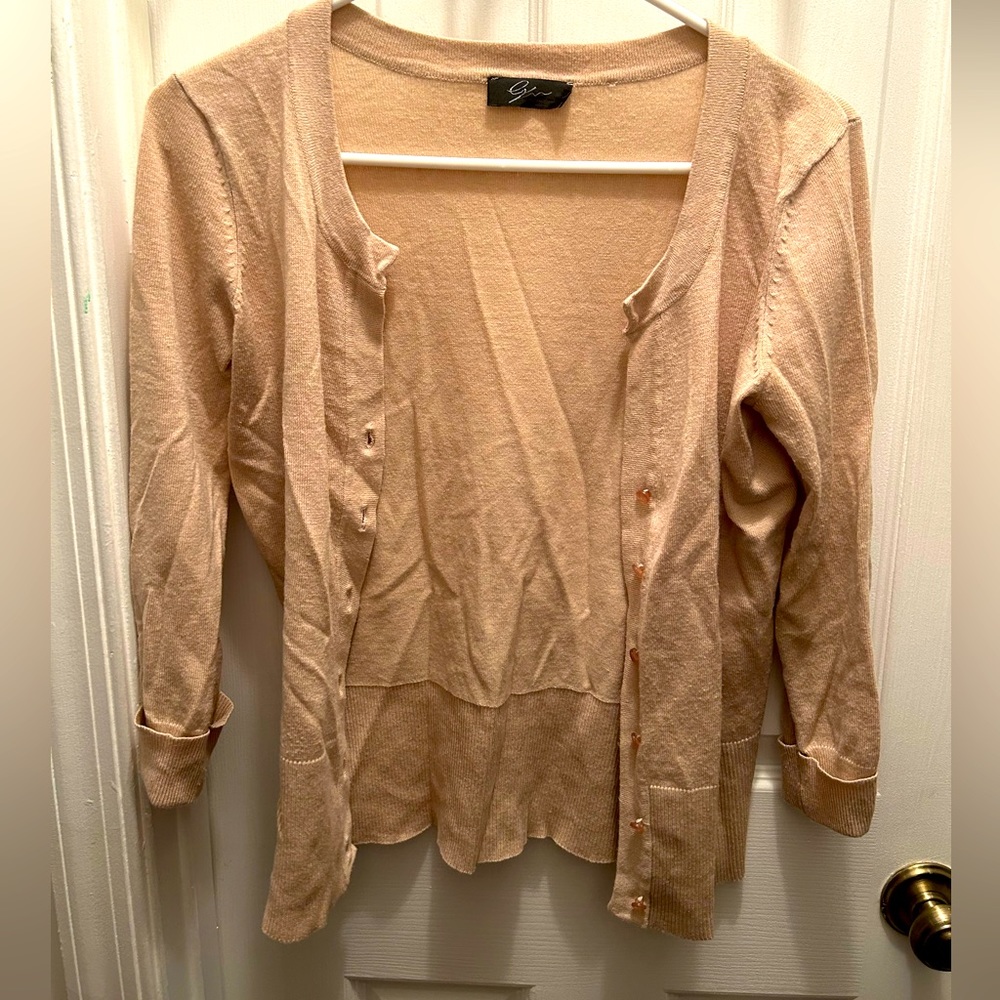 Tan Lyn cardigan with 3/4 length sleeves size S